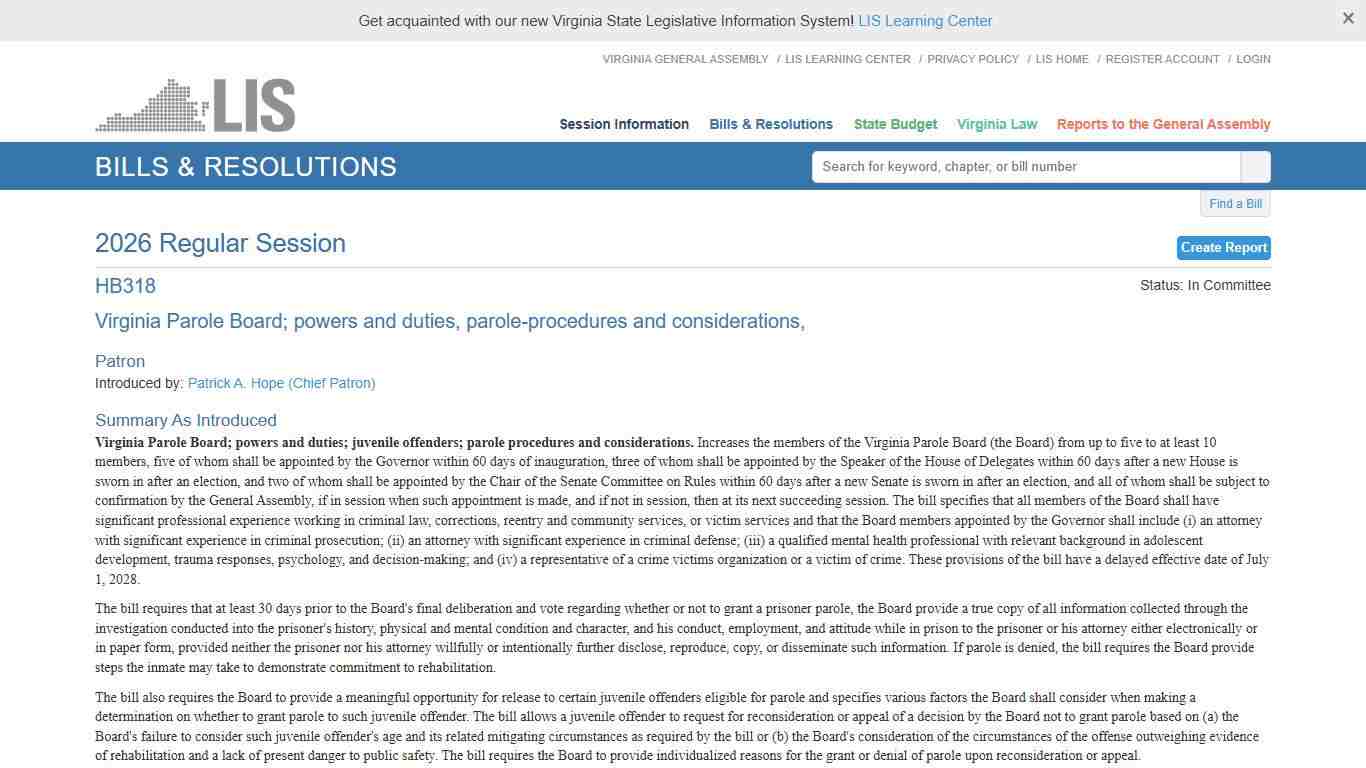 HB318 - 2026 Regular Session | LIS